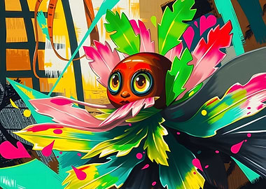 Abstract Floral Character with Big Eyes