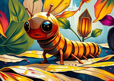 Cartoon Caterpillar in a Colorful Landscape