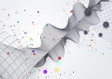 Abstract Wave with Colorful Confetti