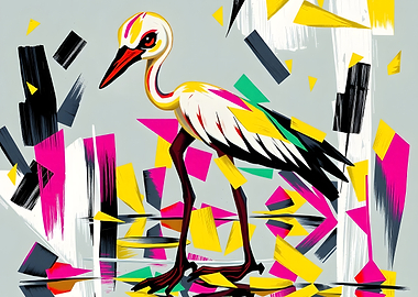Abstract Stork with Geometric Shapes