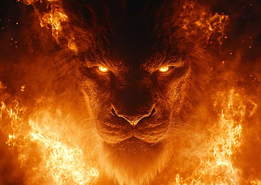 Lion engulfed in flames