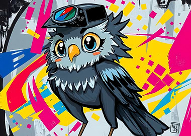 Owl with VR Headset Digital Art