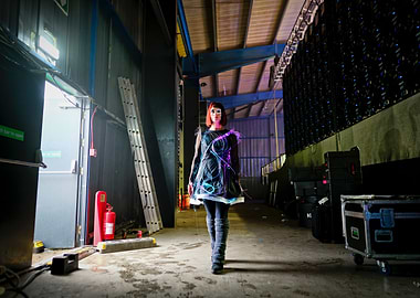 Julie Christmas in illuminated dress backstage
