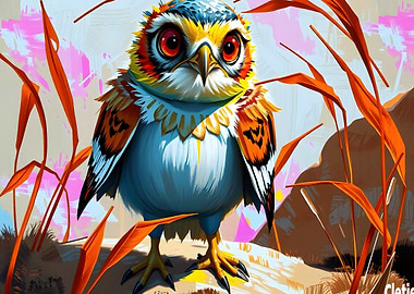 Colorful Owl Portrait in Field