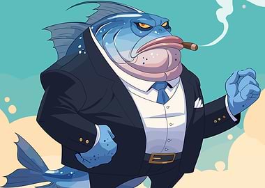 Cartoon Fish Boss with Cigar