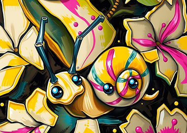 Colorful Snail Among Flowers