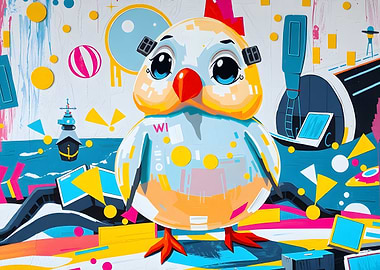 Abstract Chicken Illustration with Geometric Elements