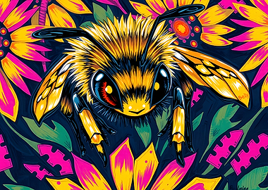 Bee in Floral Garden Illustration