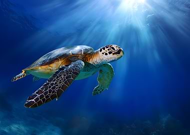 Sea Turtle Swimming in Ocean