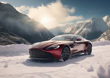 Red Aston Martin in winter