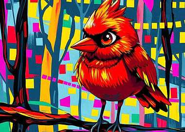 Colorful Cardinal Bird Digital Art