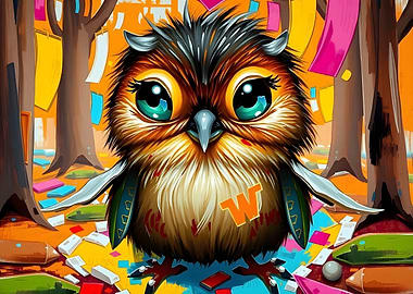 Cartoon Owl in Colorful Forest
