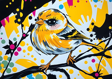 Stylized Bird on Branch Painting