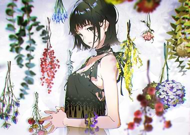 The Girl Surrounded by Hanging Flowers