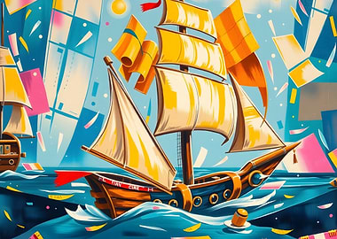 Colorful Sailing Ships on the Sea