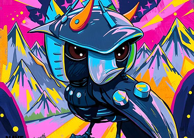 Cyberpunk Owl in Mountain Landscape