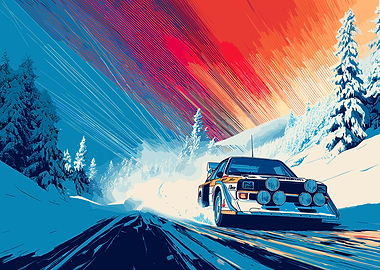 Rally Car in Snowy Landscape