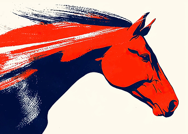 Red and Blue Horse Illustration
