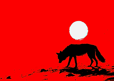 Wolf Silhouette Red Landscape