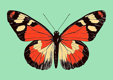 Vibrant Butterfly Illustration on Teal Background