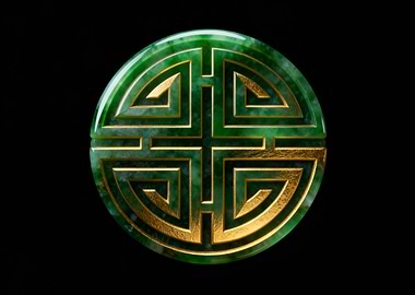 Jade Ornament Four Blessings with Golden Pattern