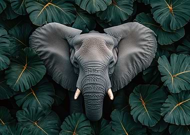 Elephant Surrounded by Lush Greenery