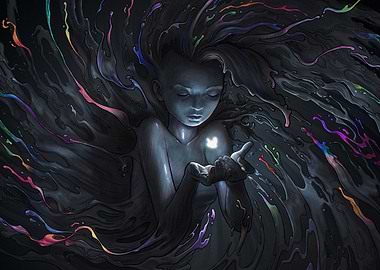 Monochrome Figure with Colorful Splashes