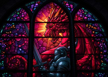 Stained Glass Dragon and Knight