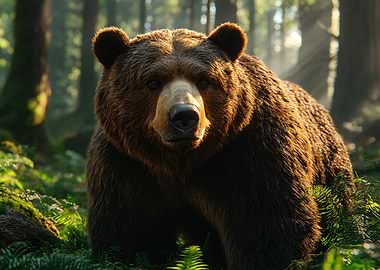 Brown Bear in Forest Sunlight