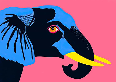 Colorful Elephant Portrait on Pink Background