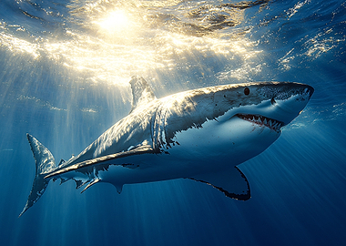 Great White Shark Underwater Sunlight