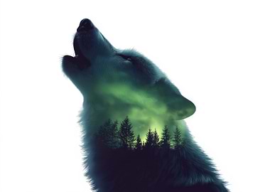 Howling Wolf Double Exposure Forest