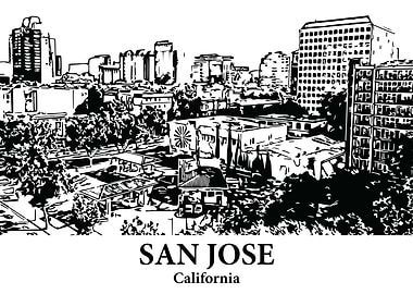 San Jose California Skyline Drawing