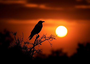 Crow Silhouette at Sunset