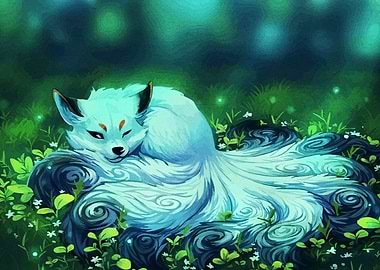 Sleeping Nine-Tailed Fox Illustration