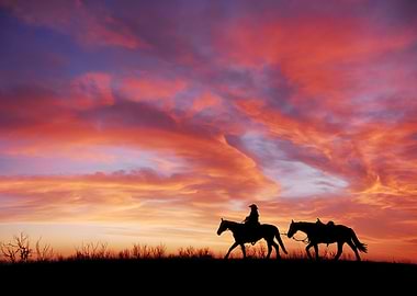 Cowboy Silhouette at Sunset