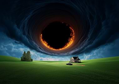 Apocalyptic Landscape with Black Hole