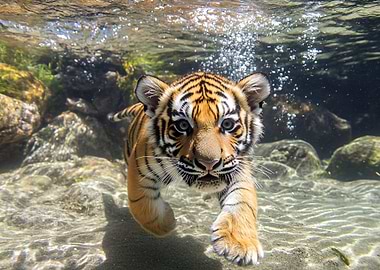 Tiger cub underwater portrait