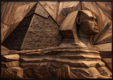 Wooden Sphinx and Pyramid Artwork