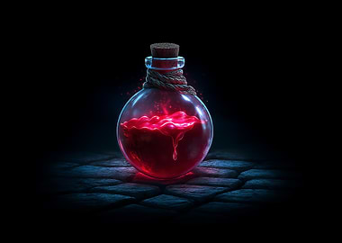 Red Potion Bottle on Stone Floor