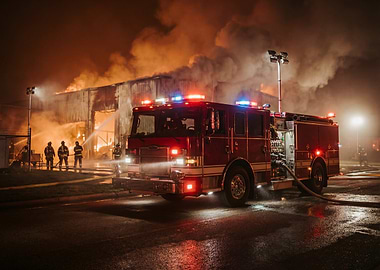 Firetruck at Night Fire Scene