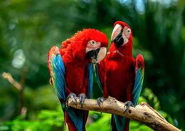 Two Scarlet Macaws on a Branch