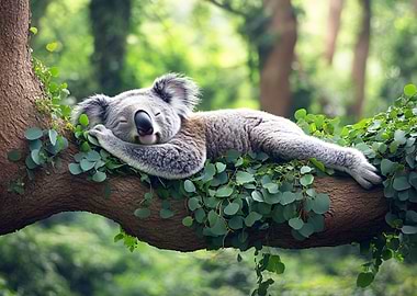 Sleeping Koala on Branch