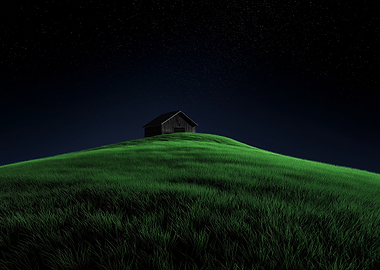 Barn on a Hill at Night