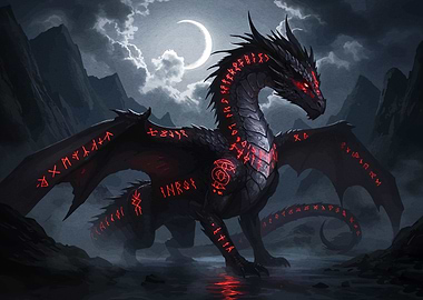 Runed Black Dragon in Moonlight