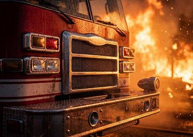 Firetruck in front of a fire