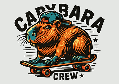 Capybara Crew Skateboard Poster Cute Capybara Wall Art Funny Animal Skate Print