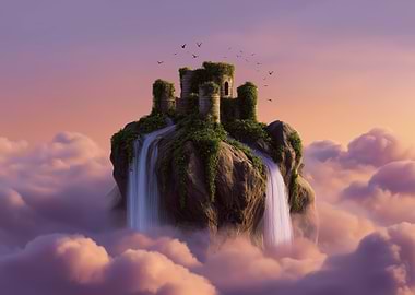 Castle in the Sky with Waterfalls