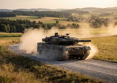 Leopard 2 Tank Maneuvering on Dirt Road