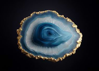 Blue Agate Slice with Gold Trim